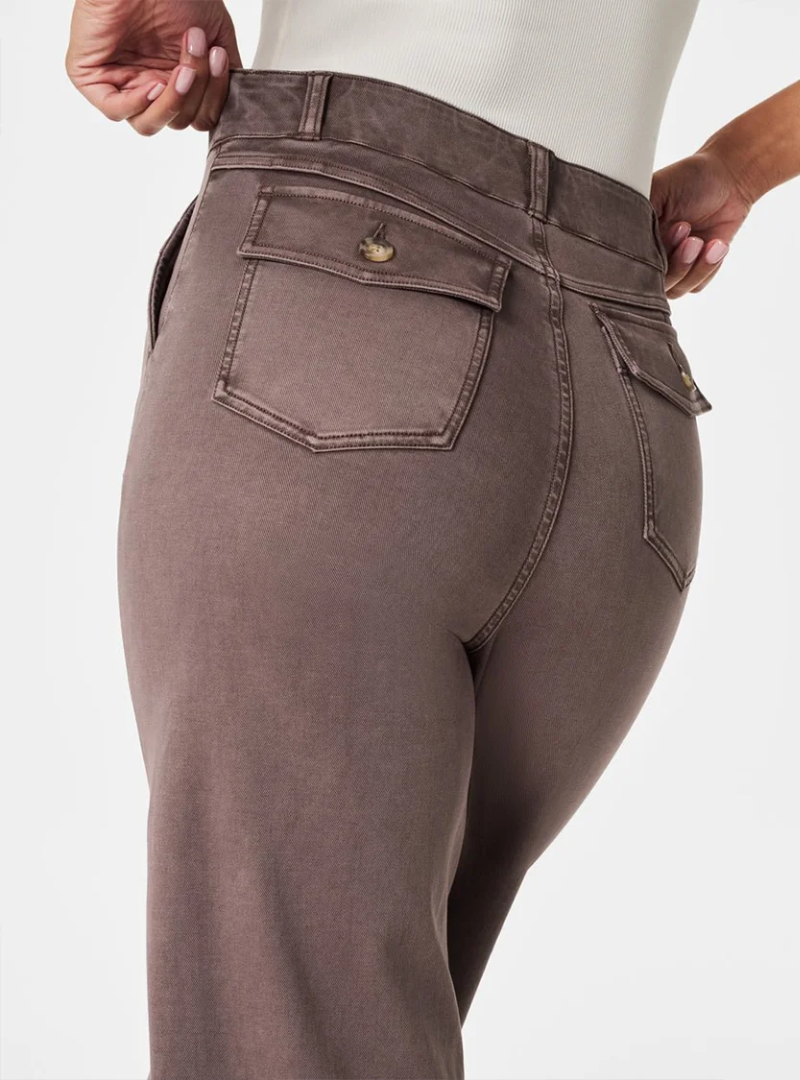 Alva - Taillenkontrollierende Twill Cropped Weite Hose