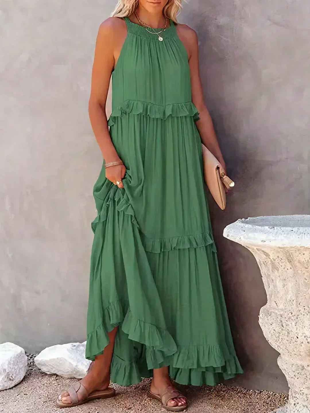 Charlize - Maxikleid mit Nackenträger und Taschen