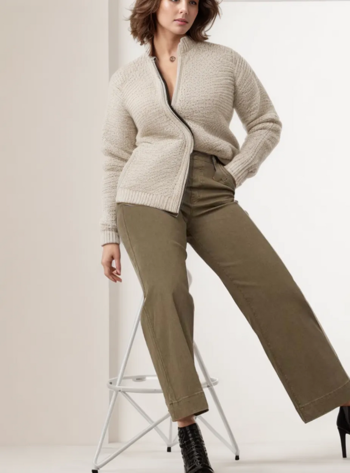 Alva - Taillenkontrollierende Twill Cropped Weite Hose