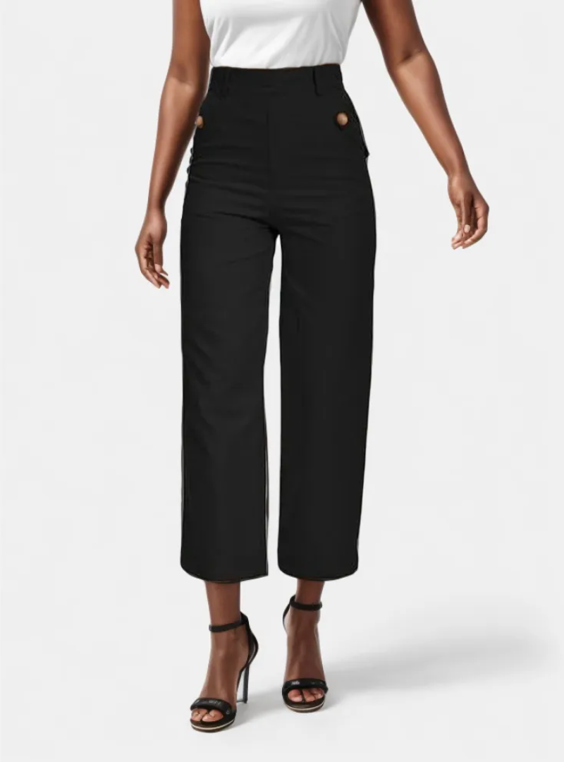 Alva - Taillenkontrollierende Twill Cropped Weite Hose