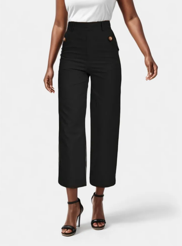 Alva - Taillenkontrollierende Twill Cropped Weite Hose