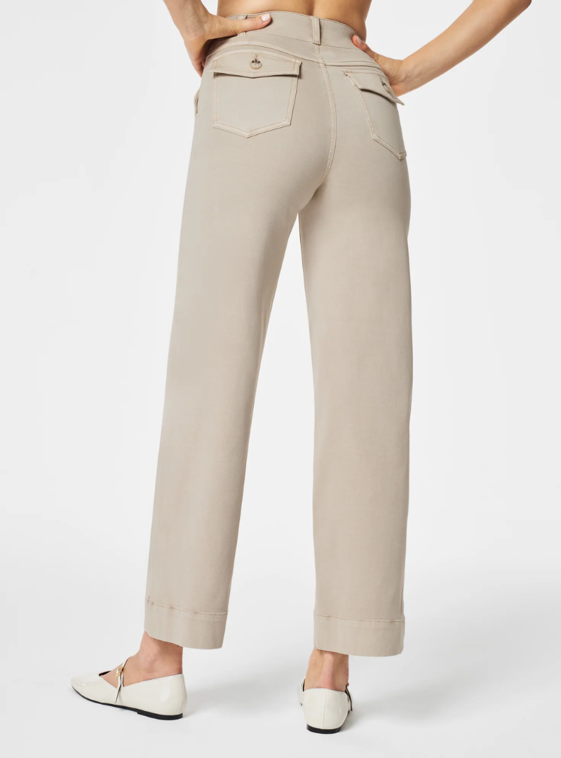 Alva - Taillenkontrollierende Twill Cropped Weite Hose