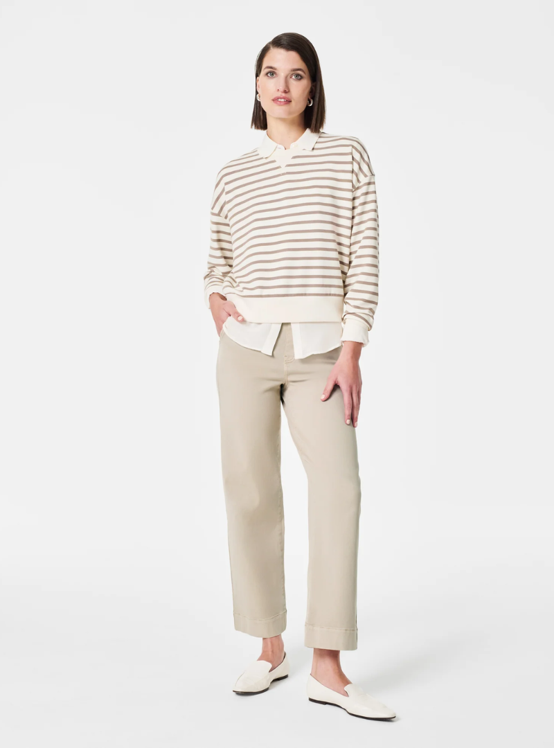 Alva - Taillenkontrollierende Twill Cropped Weite Hose