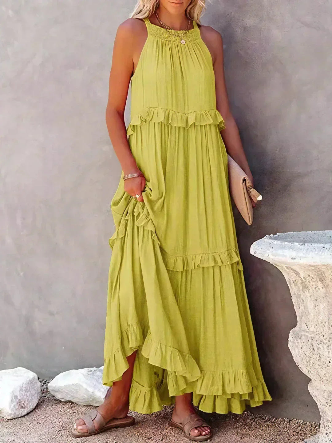 Charlize - Maxikleid mit Nackenträger und Taschen