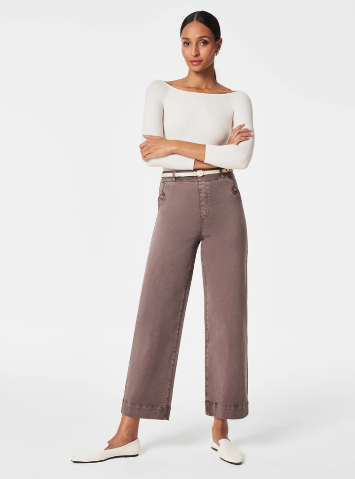 Alva - Taillenkontrollierende Twill Cropped Weite Hose