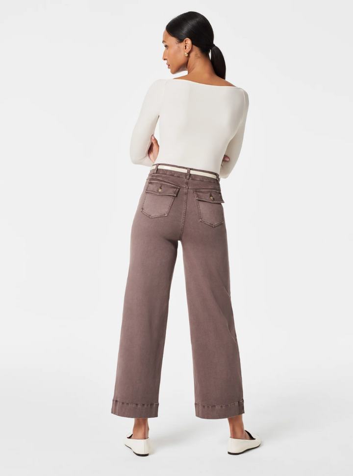 Alva - Taillenkontrollierende Twill Cropped Weite Hose