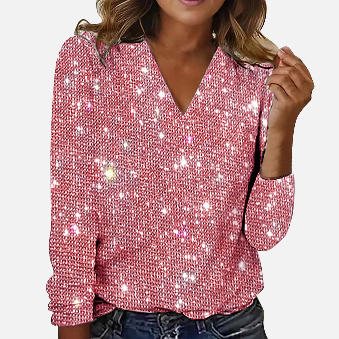 Ruby – Funkelnde Bluse mit V-Ausschnitt