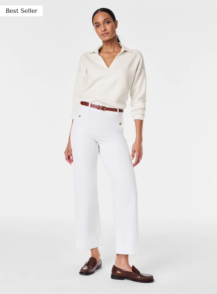 Alva - Taillenkontrollierende Twill Cropped Weite Hose