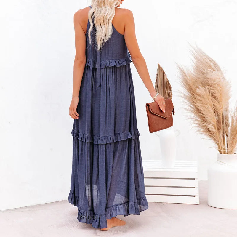 Charlize - Maxikleid mit Nackenträger und Taschen