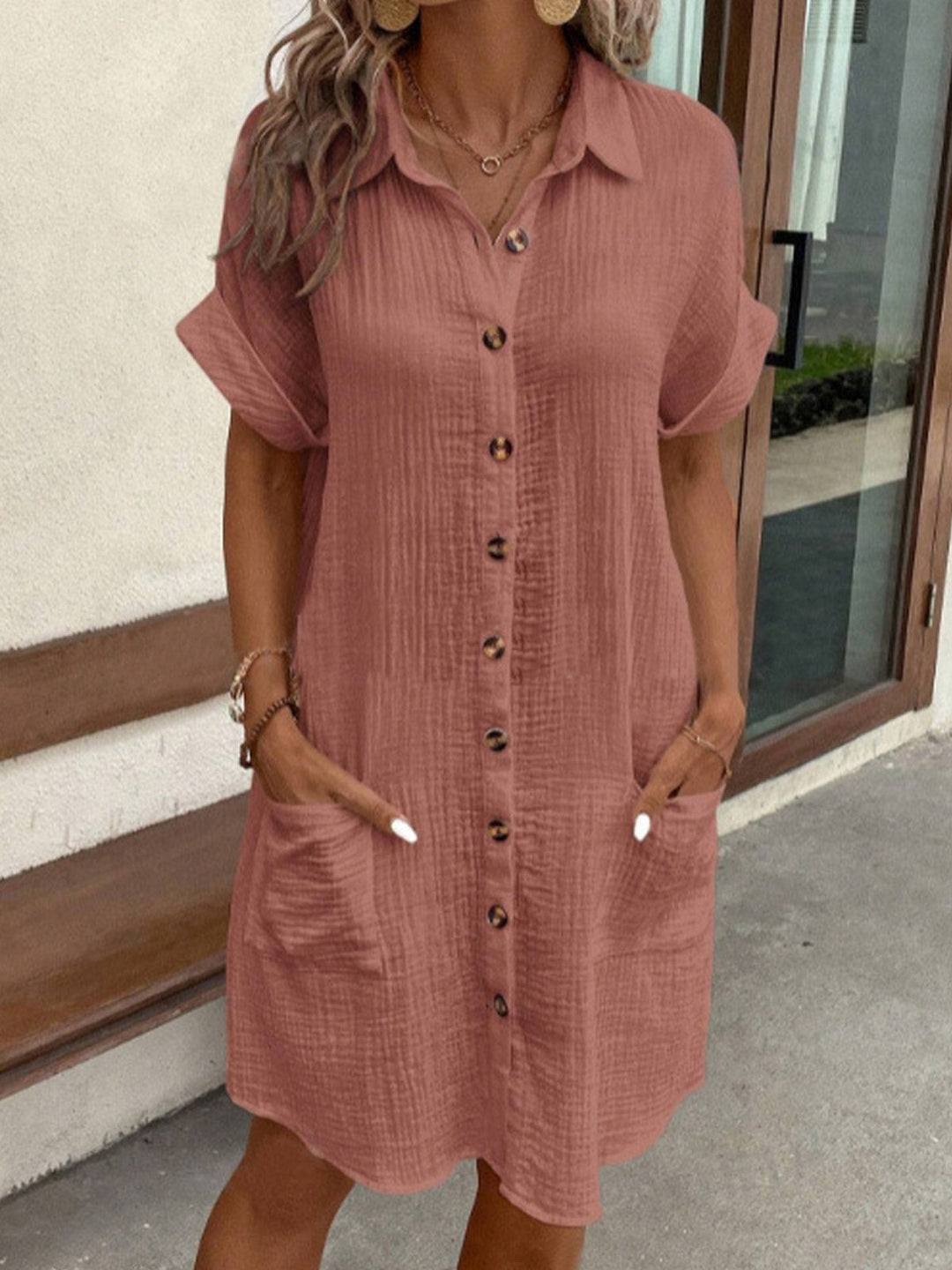 Renata – Übergroßes Polokleid aus gewebtem Stoff