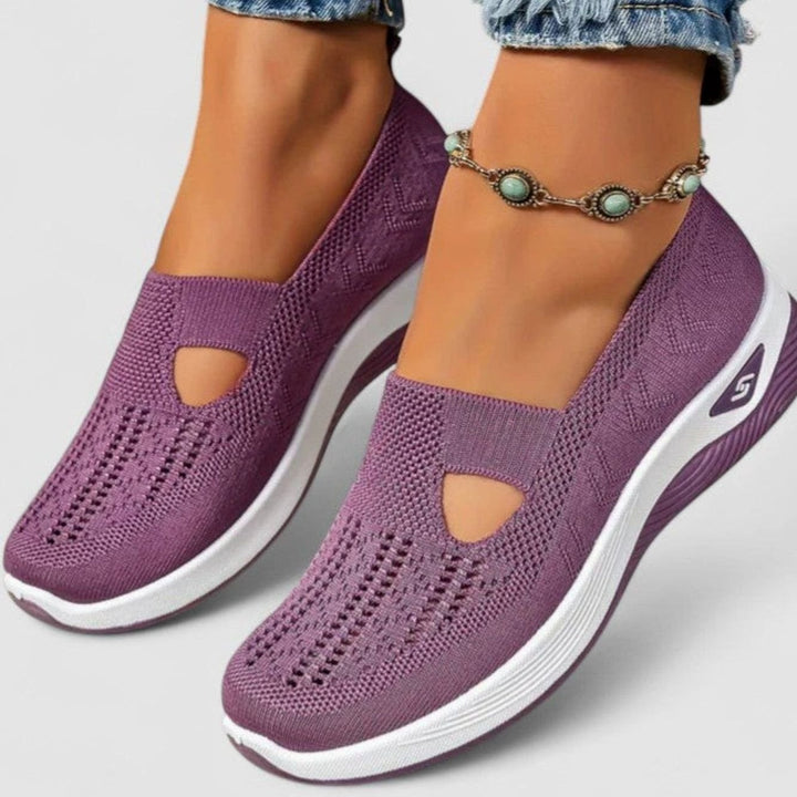 Damen Atmungsaktive Mesh-Walking-Sneaker Slip-On Leichte Laufschuhe - Lila