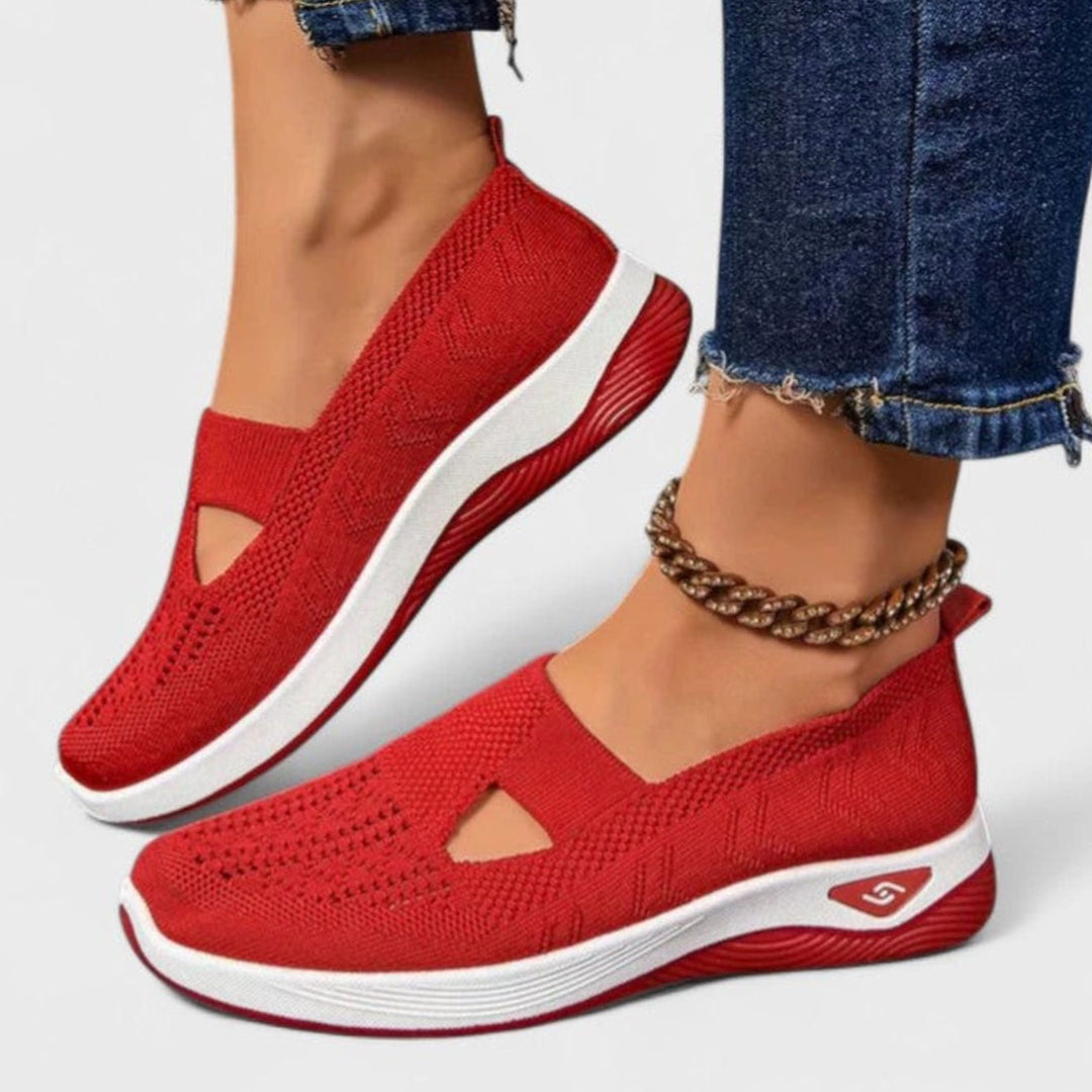 Damen Atmungsaktive Mesh-Walking-Sneaker Slip-On Leichte Laufschuhe - Rot