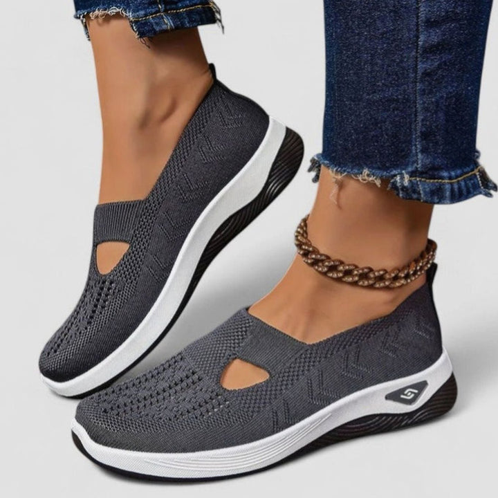 Damen Atmungsaktive Mesh-Walking-Sneaker Slip-On Leichte Laufschuhe - Grau