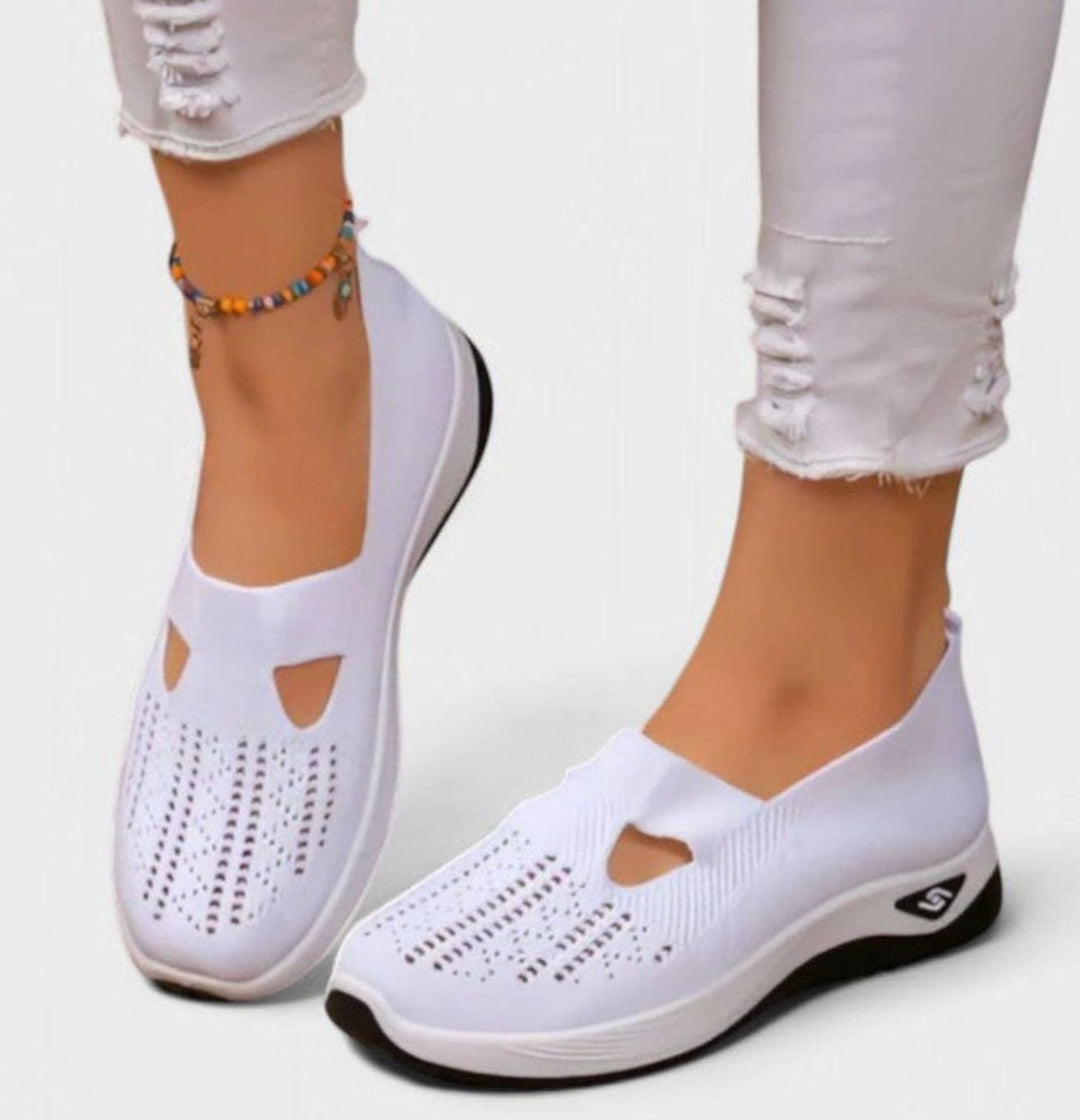 Damen Atmungsaktive Mesh-Walking-Sneaker Slip-On Leichte Laufschuhe - Weiß