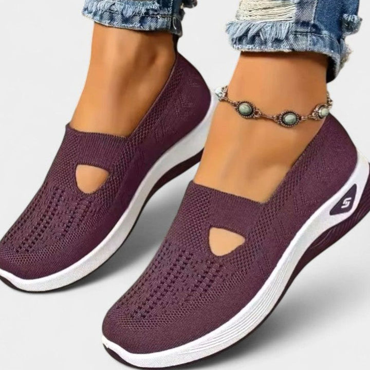 Damen Atmungsaktive Mesh-Walking-Sneaker Slip-On Leichte Laufschuhe - Dunkelviolett
