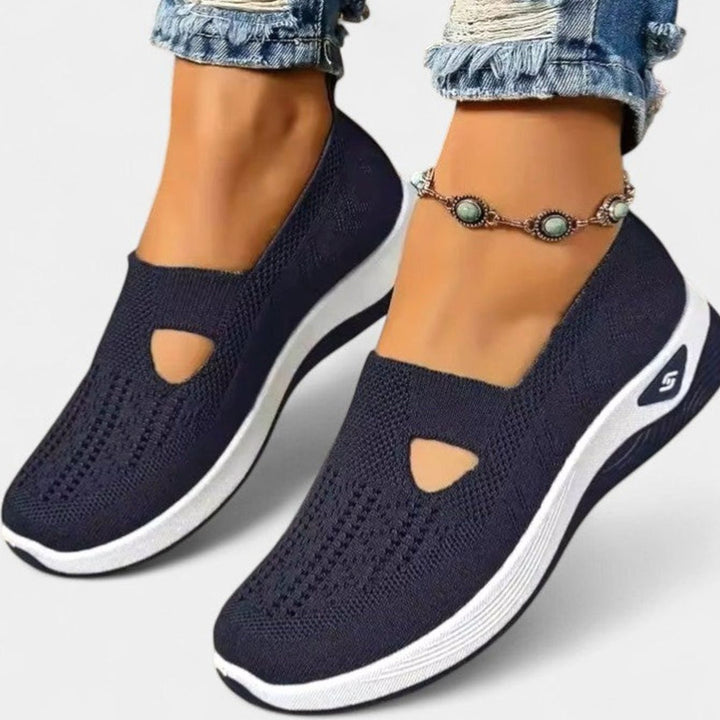 Damen Atmungsaktive Mesh-Walking-Sneaker Slip-On Leichte Laufschuhe - Dunkelblau