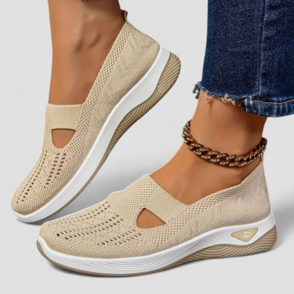Damen Atmungsaktive Mesh-Walking-Sneaker Slip-On Leichte Laufschuhe - Hellbraun