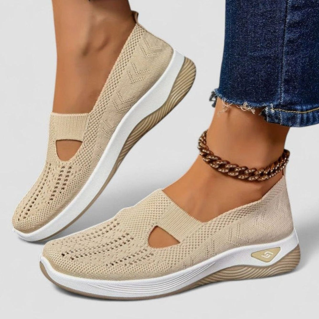 Damen Atmungsaktive Mesh-Walking-Sneaker Slip-On Leichte Laufschuhe - Hellbraun