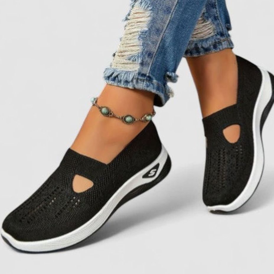 Damen Atmungsaktive Mesh-Walking-Sneaker Slip-On Leichte Laufschuhe - Schwarz