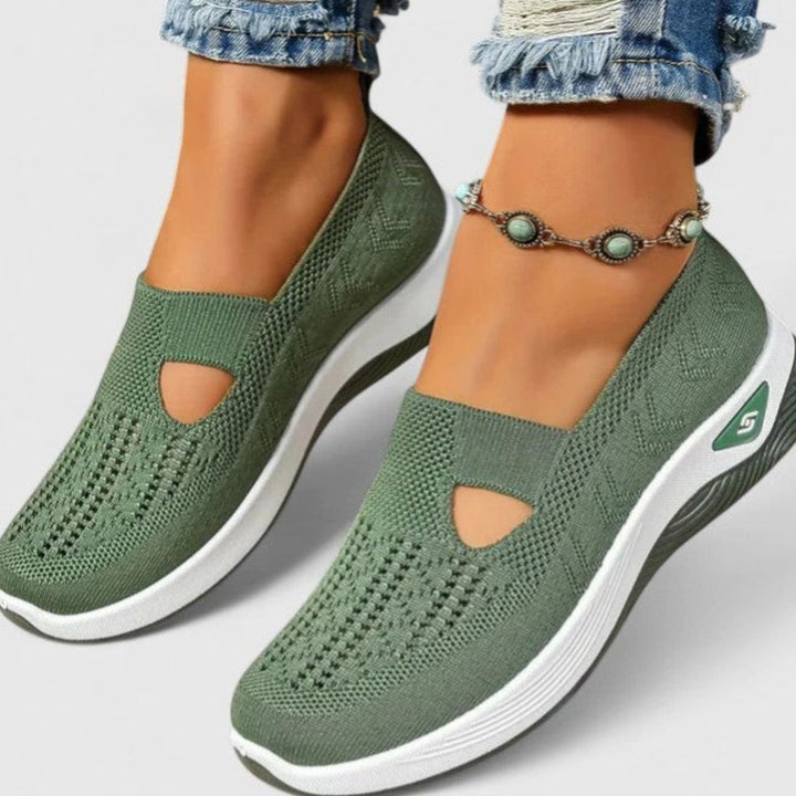 Damen Atmungsaktive Mesh-Walking-Sneaker Slip-On Leichte Laufschuhe - Grün