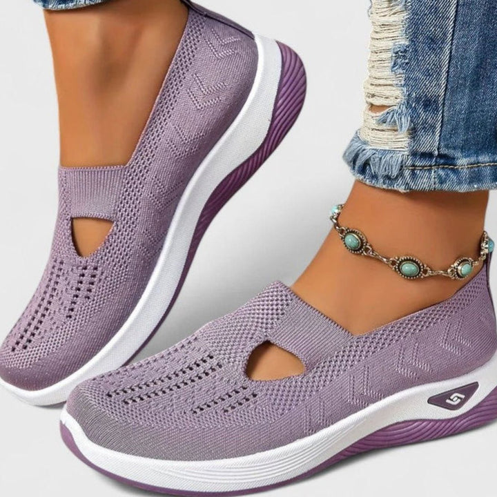 Damen Atmungsaktive Mesh-Walking-Sneaker Slip-On Leichte Laufschuhe - Flieder