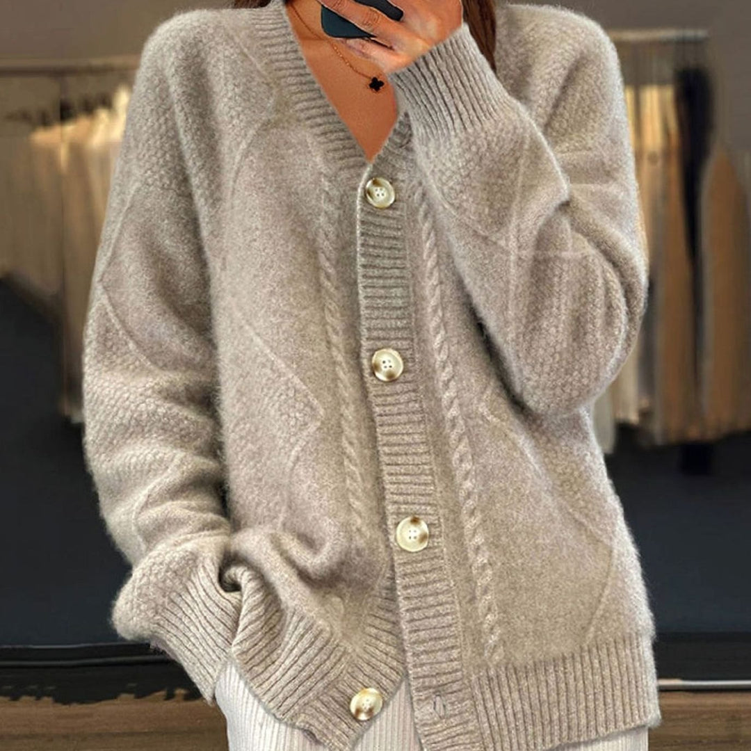 Damen Übergroße Strickjacke mit langen Ärmeln V-Ausschnitt Knopfleiste - Grau