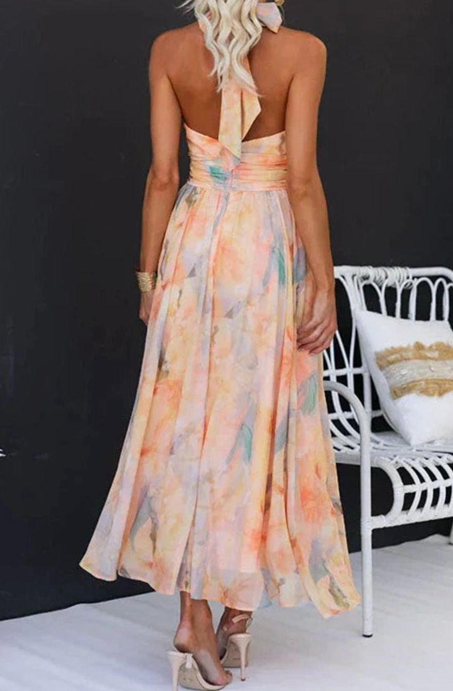Damen Blumen Maxi Kleid Halter Sommerkleid Midi Chiffon