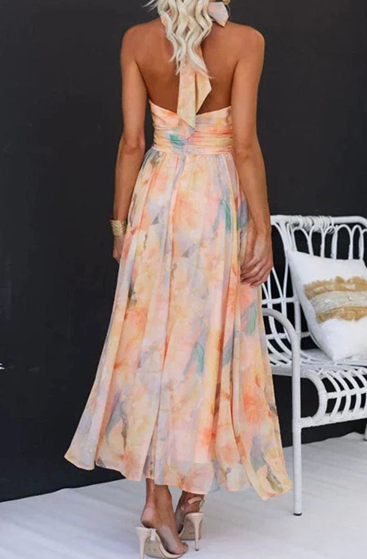 Damen Blumen Maxi Kleid Halter Sommerkleid Midi Chiffon