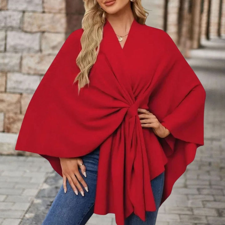 Damen Cape-Oberteil mit Frontknoten fließender Silhouette - Rot