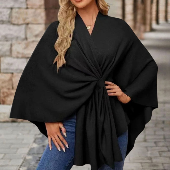 Damen Cape-Oberteil mit Frontknoten fließender Silhouette - Schwarz
