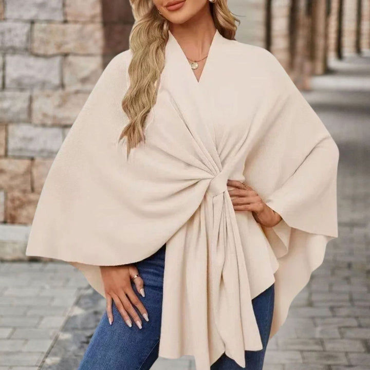 Damen Cape-Oberteil mit Frontknoten fließender Silhouette - Creme