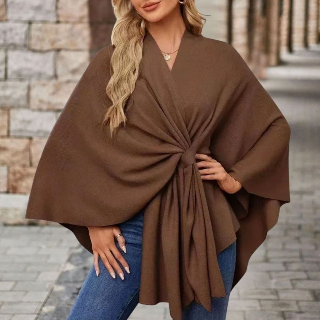 Damen Cape-Oberteil mit Frontknoten fließender Silhouette - Braun