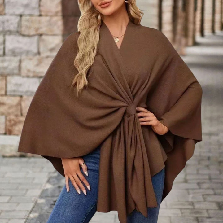 Damen Cape-Oberteil mit Frontknoten fließender Silhouette - Braun