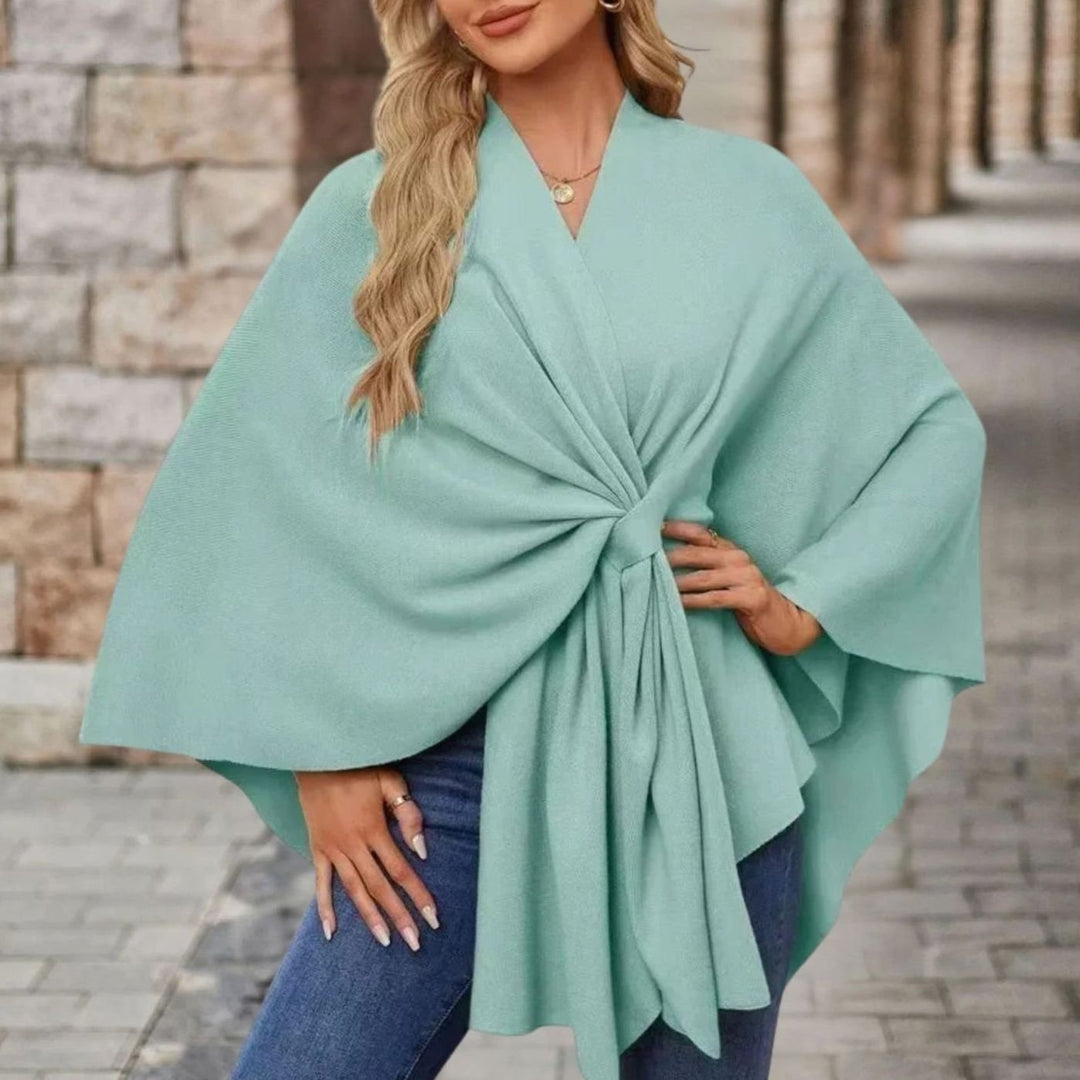 Damen Cape-Oberteil mit Frontknoten fließender Silhouette - Türkis