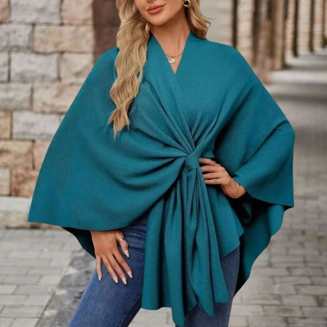 Damen Cape-Oberteil mit Frontknoten fließender Silhouette - Tiefblau