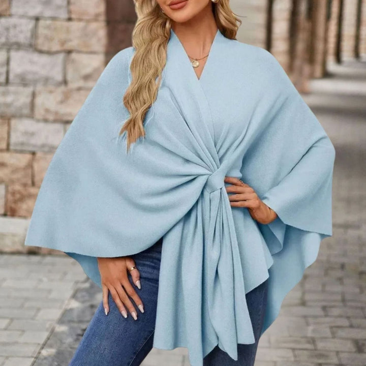 Damen Cape-Oberteil mit Frontknoten fließender Silhouette - Himmelblau