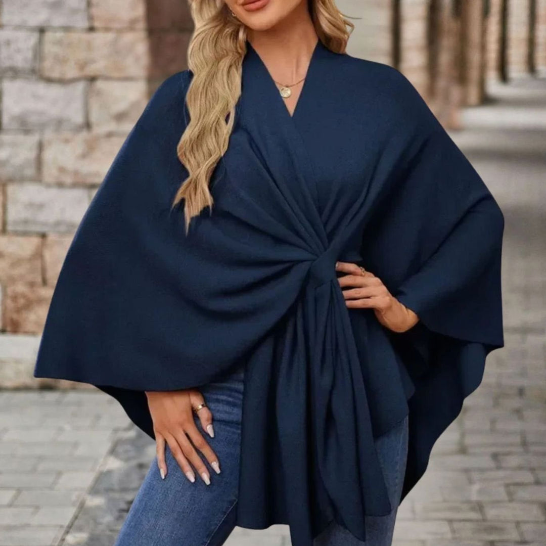 Damen Cape-Oberteil mit Frontknoten fließender Silhouette - Marineblau