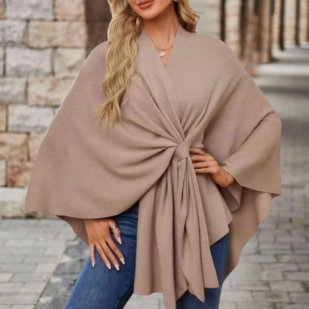 Damen Cape-Oberteil mit Frontknoten fließender Silhouette - Beige