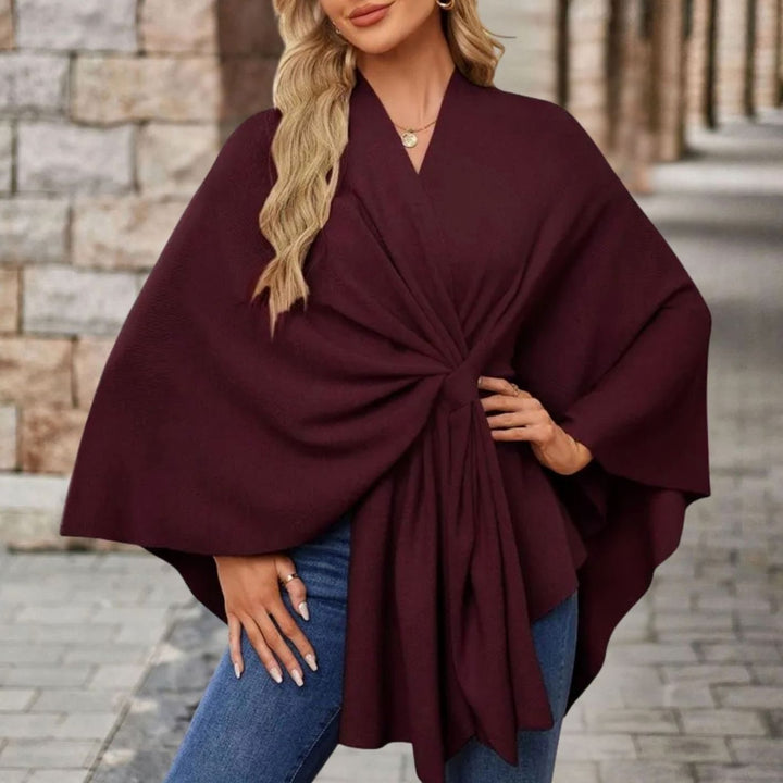 Damen Cape-Oberteil mit Frontknoten fließender Silhouette - Burgunderrot