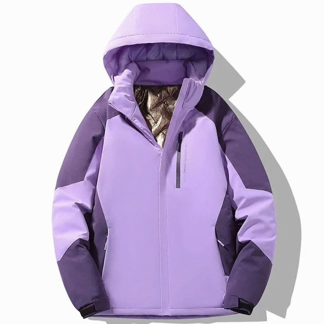 Damen Colorblock Skijacke gefütterte Kapuzenjacke Langarm Wintersport - Lila