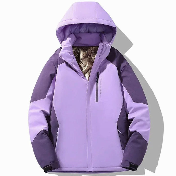 Damen Colorblock Skijacke gefütterte Kapuzenjacke Langarm Wintersport - Lila