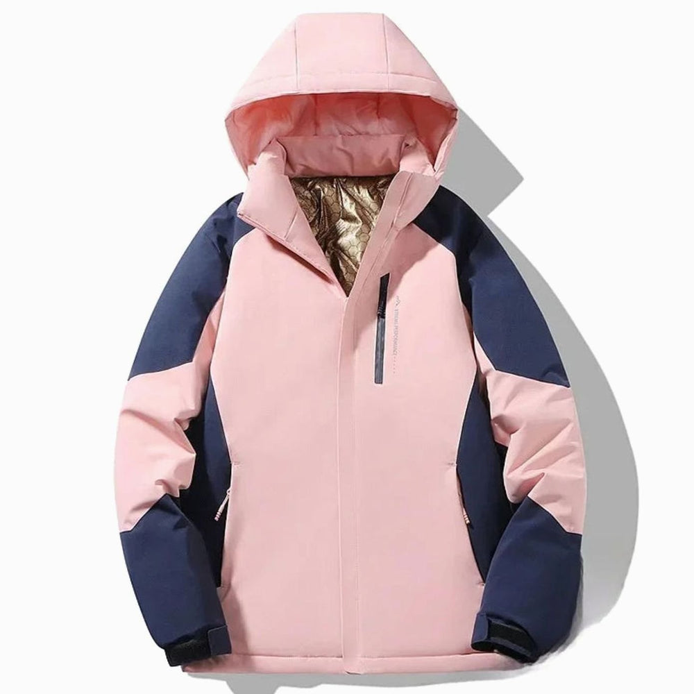 Damen Colorblock Skijacke gefütterte Kapuzenjacke Langarm Wintersport - Rosa