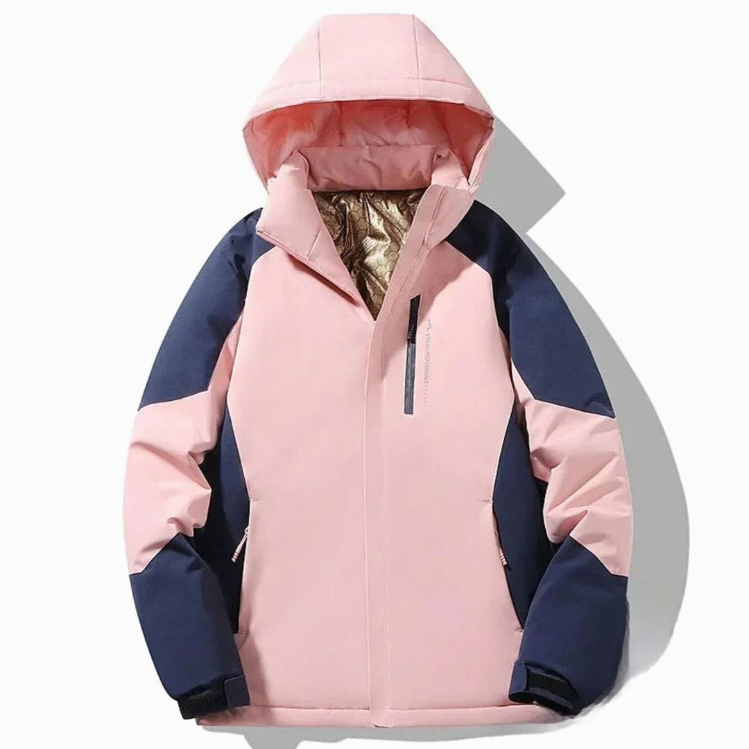 Damen Colorblock Skijacke gefütterte Kapuzenjacke Langarm Wintersport - Rosa