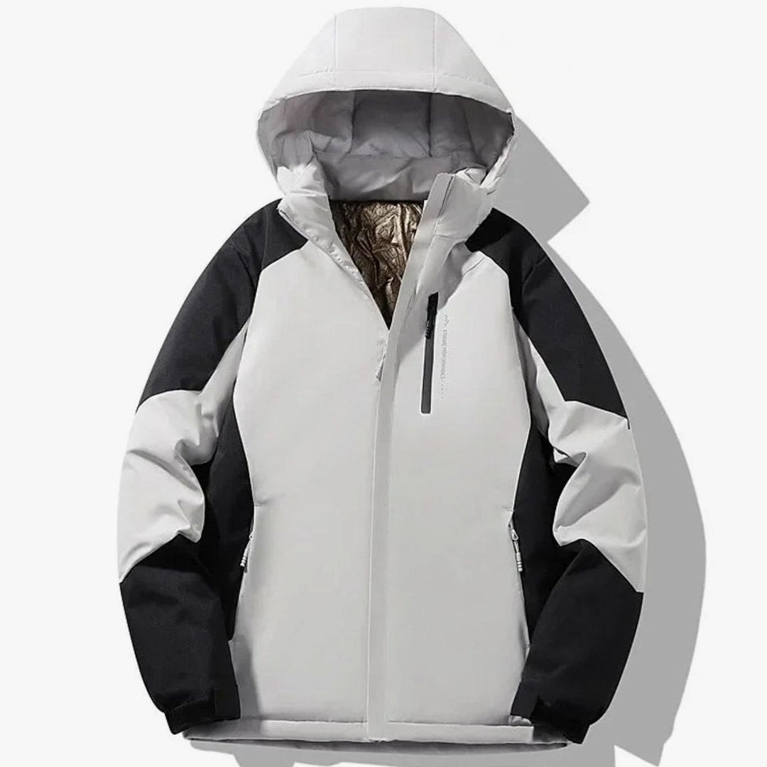 Damen Colorblock Skijacke gefütterte Kapuzenjacke Langarm Wintersport - Elfenbeinweiß