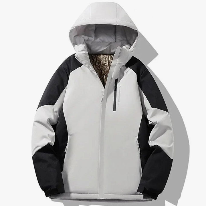 Damen Colorblock Skijacke gefütterte Kapuzenjacke Langarm Wintersport - Elfenbeinweiß