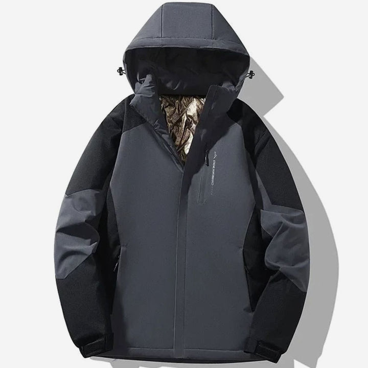 Damen Colorblock Skijacke gefütterte Kapuzenjacke Langarm Wintersport - Grau