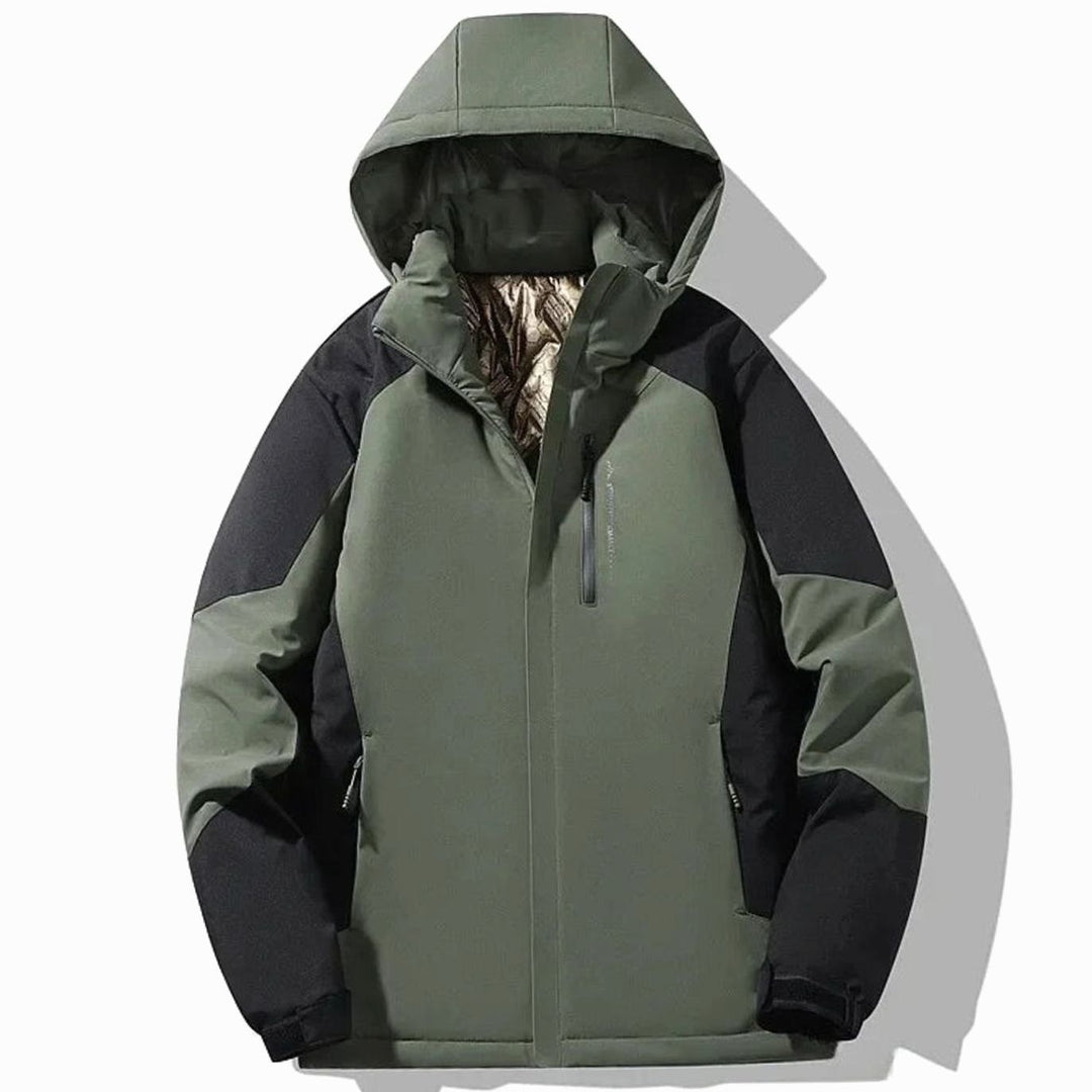 Damen Colorblock Skijacke gefütterte Kapuzenjacke Langarm Wintersport - Armeegrün