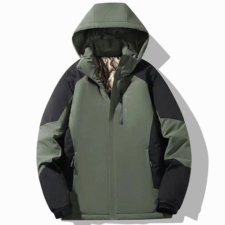Damen Colorblock Skijacke gefütterte Kapuzenjacke Langarm Wintersport - Armeegrün