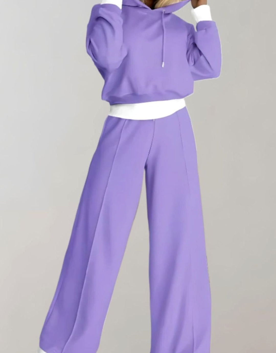 Damen Cropped Freizeit Hoodie Jogginganzug Set Weites Bein - Lila