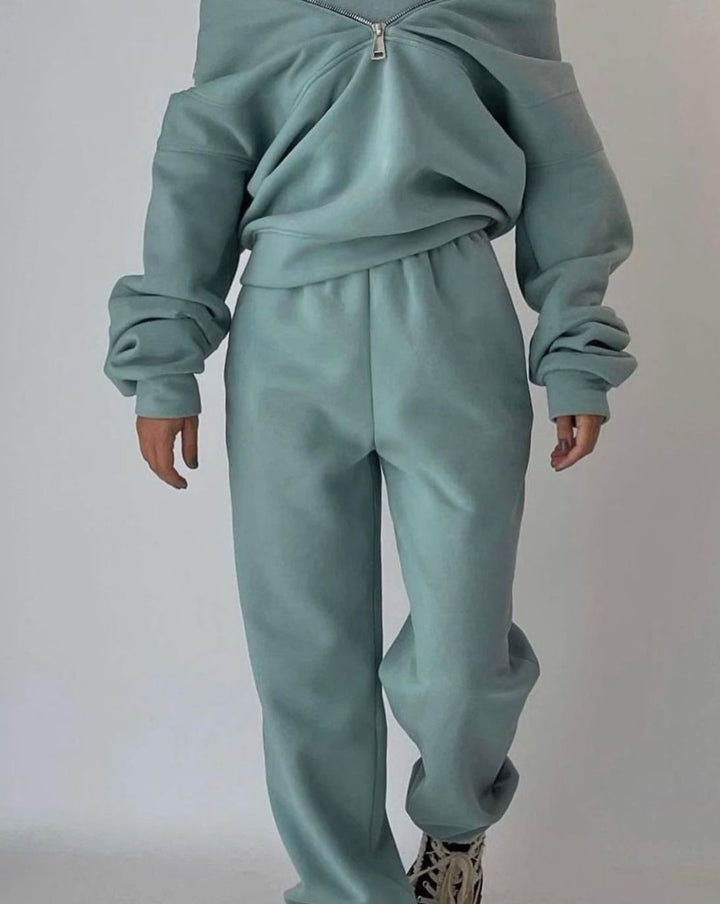 Damen Cropped Halfzip Sweatshirt und Jogginghose-Set
